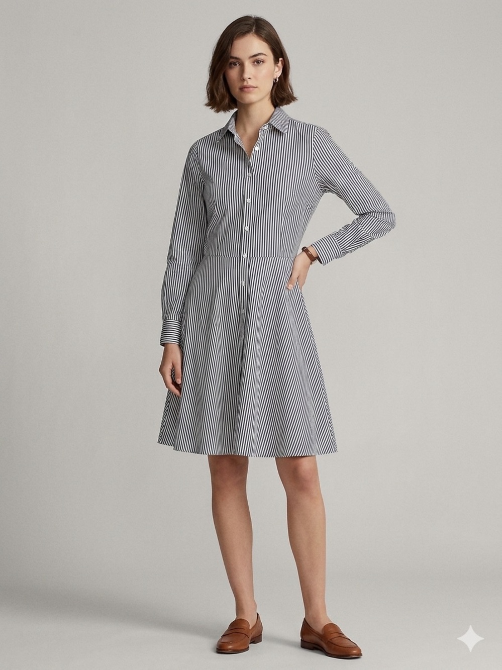 SERENA & LILY || Navy and White Striped Long-Sleeve Shirt Dress. Sz. 8
